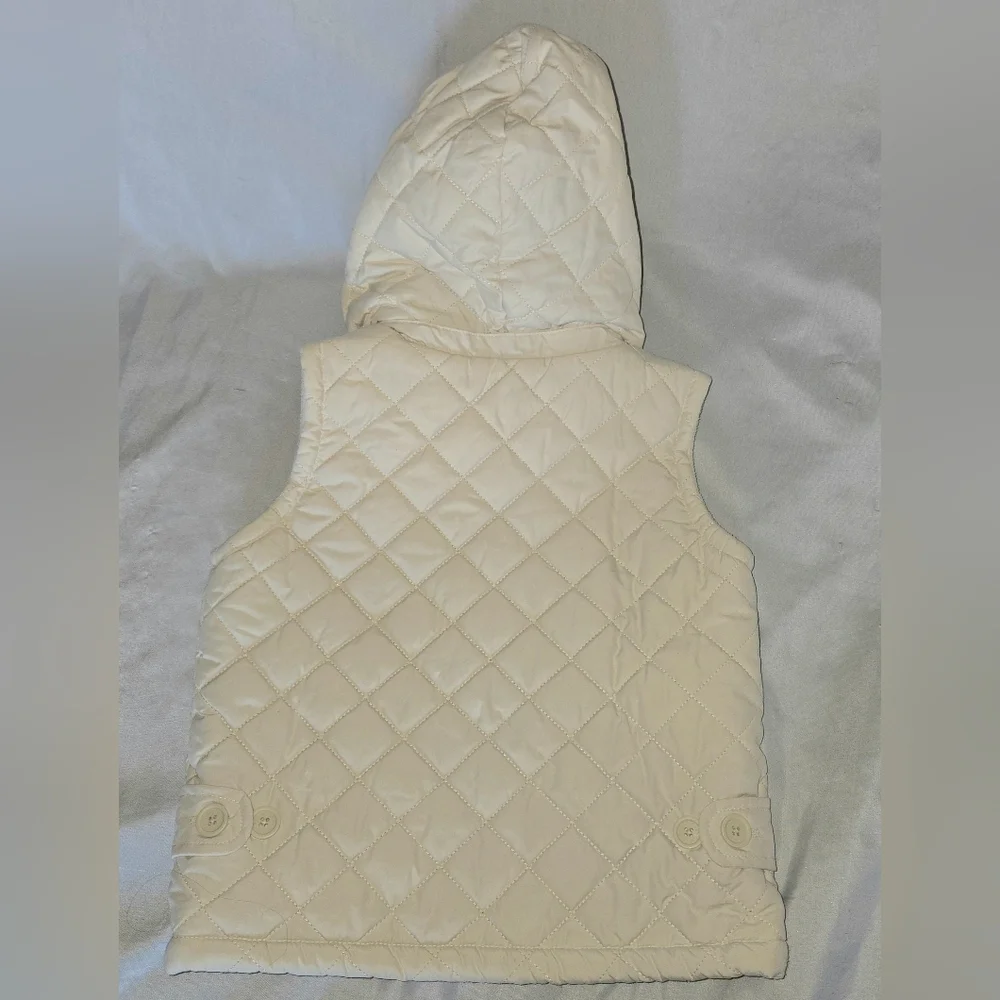 GAP Cream Vintage Y2k Quilted Puffer Vest with Faux Fur Hood Size 2t